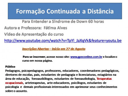 Formação Continuada a Distância  Para Entender a Síndrome de Down  60 horas 